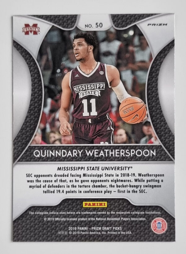 2019-20 Panini Prizm Draft Picks Prizms Silver #50 Quinndary Weatherspoon – Image 2