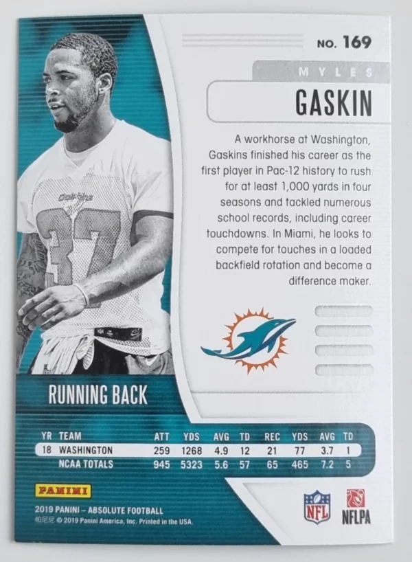 2019 Absolute #169 Myles Gaskin RC – Image 2