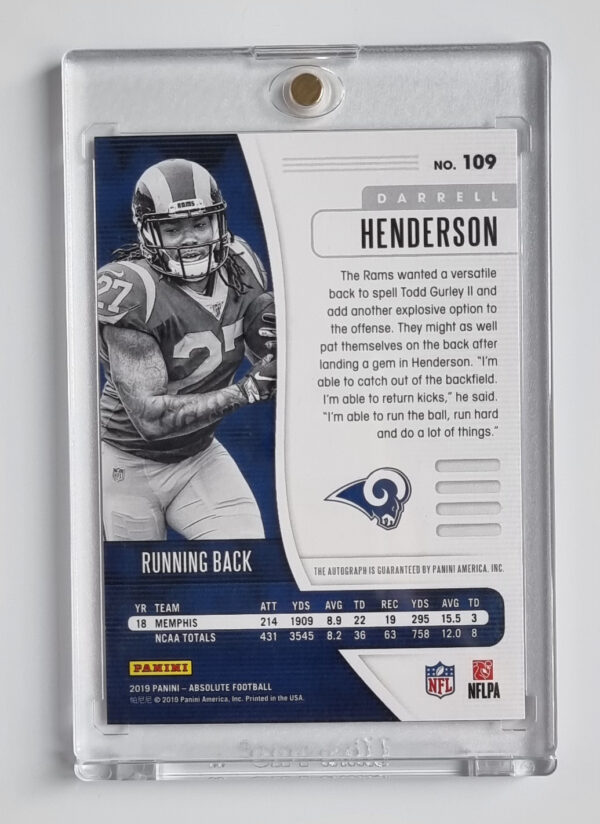 2019 Absolute Signature Rookies Spectrum #109 Darrell Henderson – Image 2