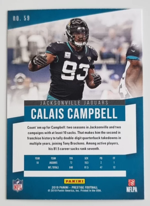 2019 Prestige #59 Calais Campbell – Image 2