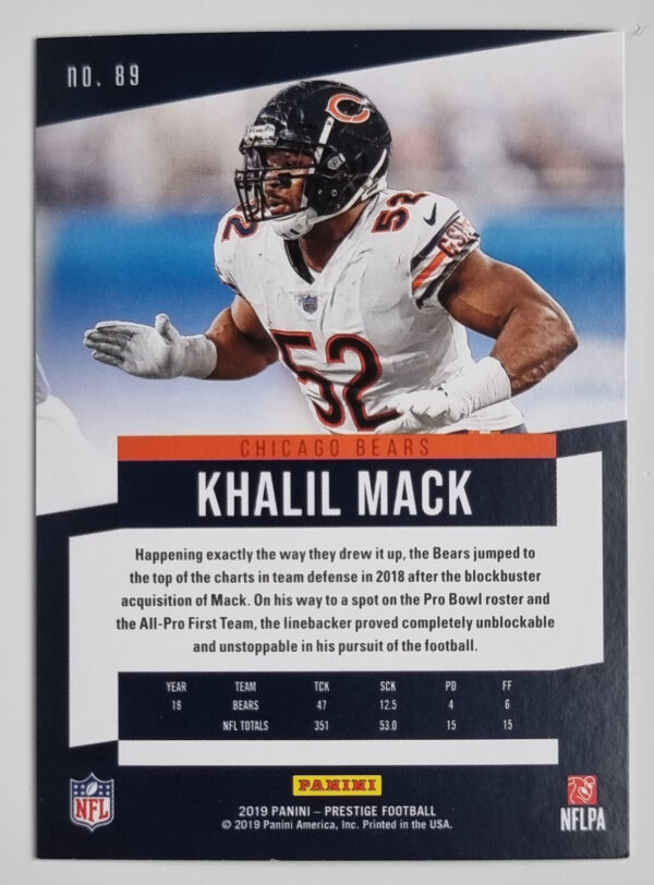 2019 Prestige #89 Khalil Mack – Image 2