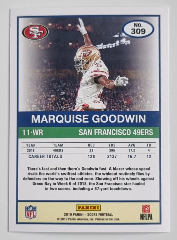2019 Score #309 Marquise Goodwin – Image 2
