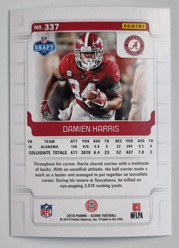 2019 Score #337 Damien Harris RC – Image 2
