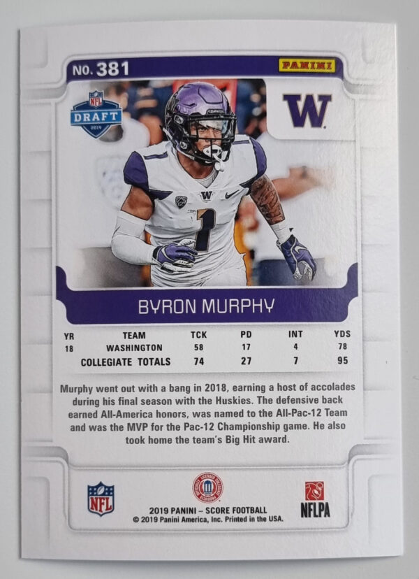 2019 Score #381 Byron Murphy RC – Image 2