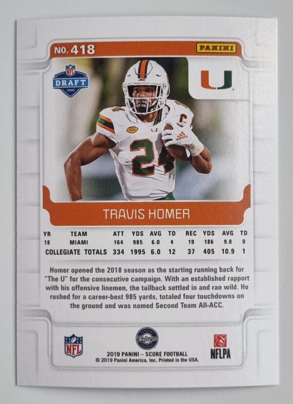 2019 Score #418 Travis Homer RC – Image 2