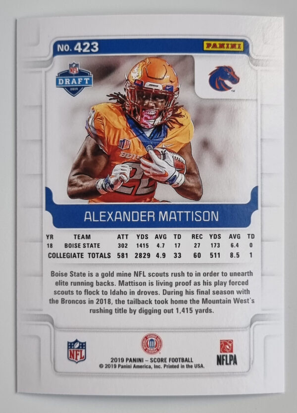 2019 Score #423 Alexander Mattison RC – Image 2