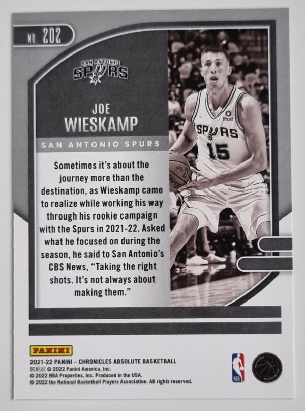 2021-22 Panini Chronicles #202 Joe Wieskamp RC/Absolute – Image 2