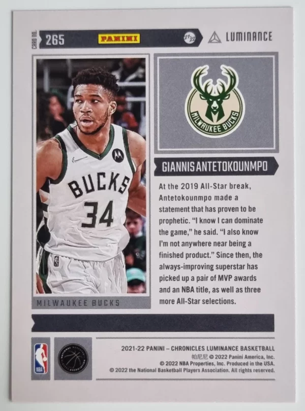 2021-22 Panini Chronicles #265 Giannis Antetokounmpo/Luminance – Image 2