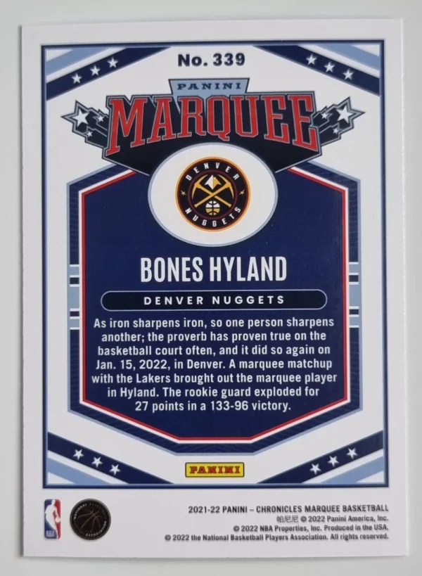 2021-22 Panini Chronicles #339 Bones Hyland/Marquee – Image 2