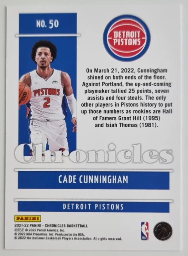 2021-22 Panini Chronicles #50 Cade Cunningham RC – Image 2