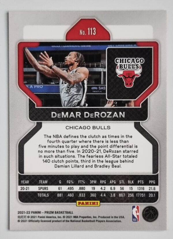 2021-22 Panini Prizm #113 DeMar DeRozan – Image 2