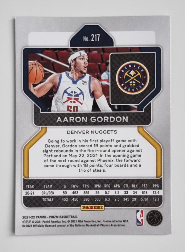 2021-22 Panini Prizm #217 Aaron Gordon – Image 2