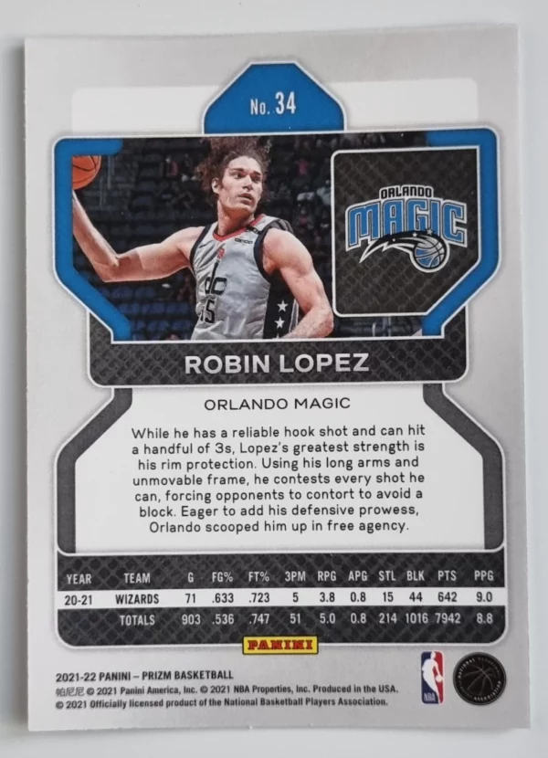 2021-22 Panini Prizm #34 Robin Lopez – Image 2