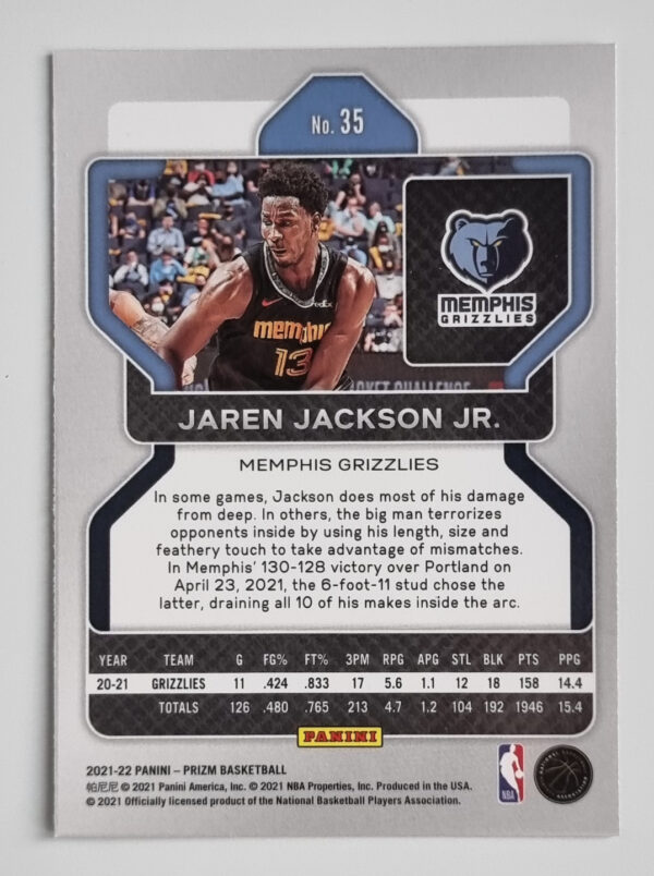 2021-22 Panini Prizm #35 Jaren Jackson Jr. – Image 2