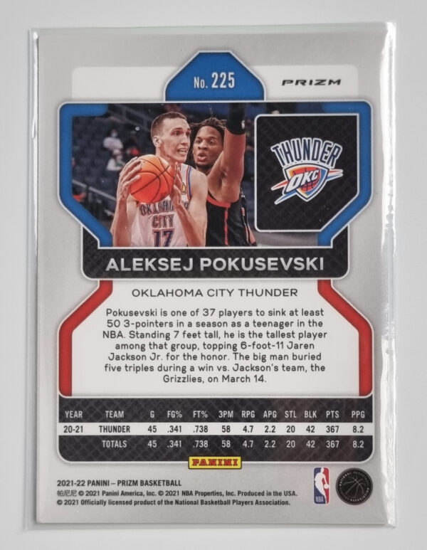 2021-22 Panini Prizm Prizms Silver #225 Aleksej Pokusevski – Image 2