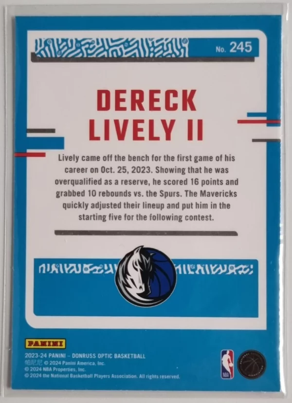 2023-24 Donruss Optic #245 Dereck Lively II RR RC – Image 2