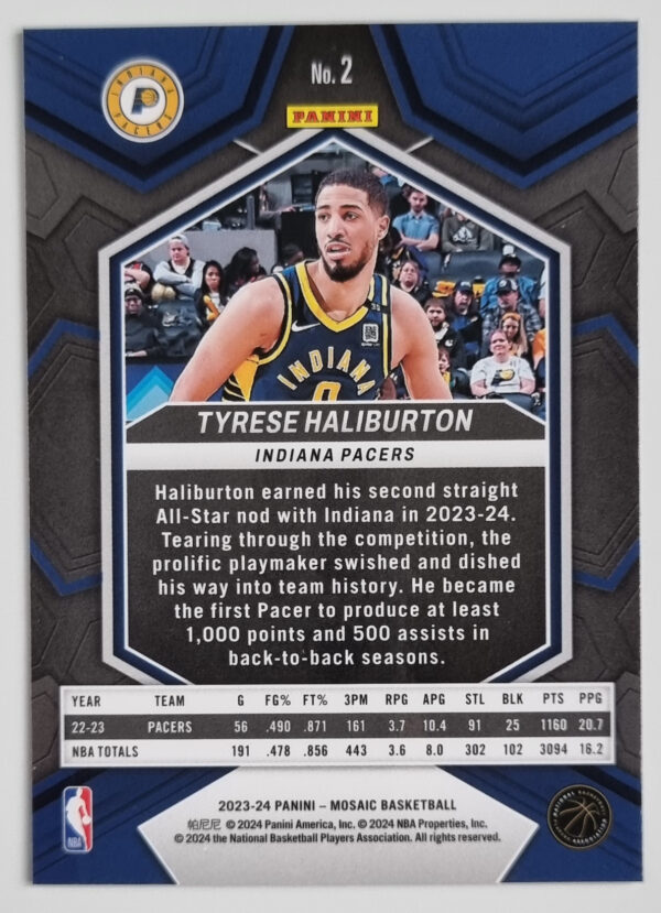 2023-24 Panini Mosaic #2 Tyrese Haliburton – Image 2