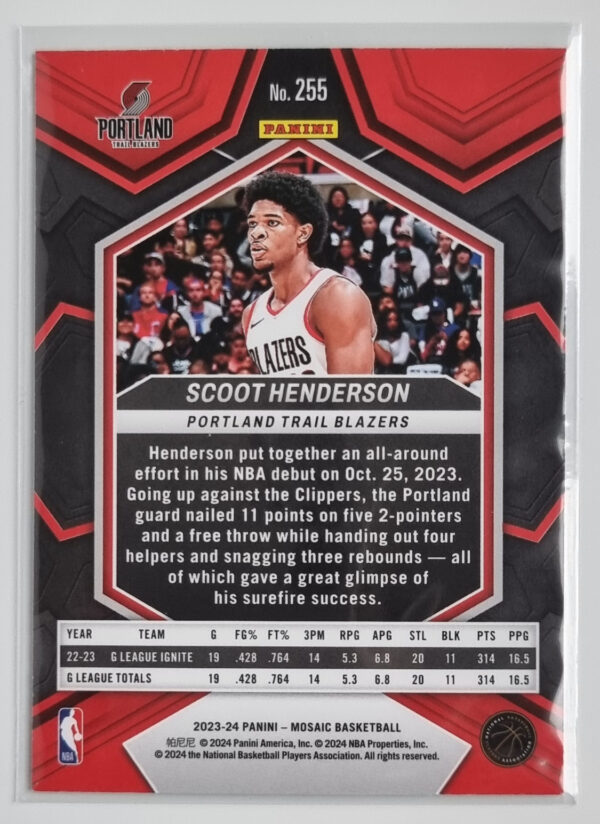 2023-24 Panini Mosaic #255 Scoot Henderson/NBA Debut – Image 2