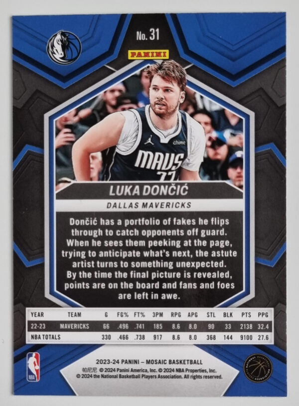 2023-24 Panini Mosaic #31 Luka Doncic – Image 2