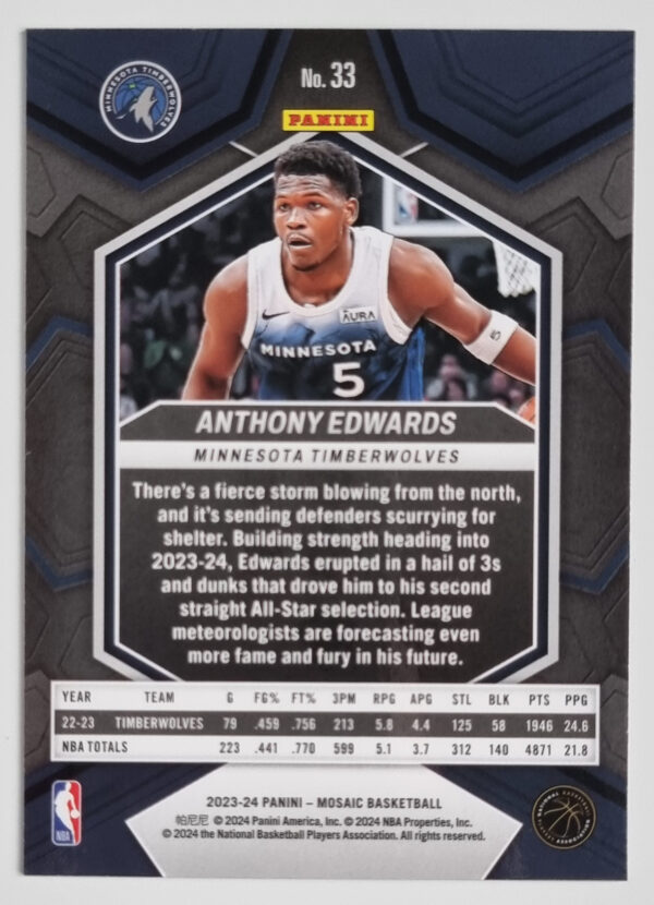 2023-24 Panini Mosaic #33 Anthony Edwards – Image 2