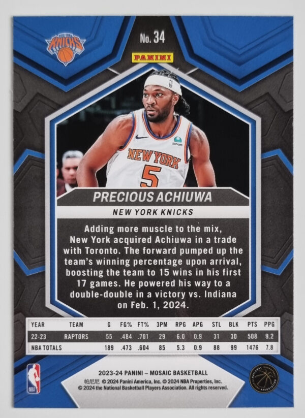 2023-24 Panini Mosaic #34 Precious Achiuwa – Image 2