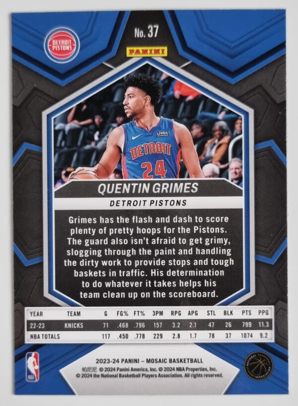 2023-24 Panini Mosaic #37 Quentin Grimes – Image 2