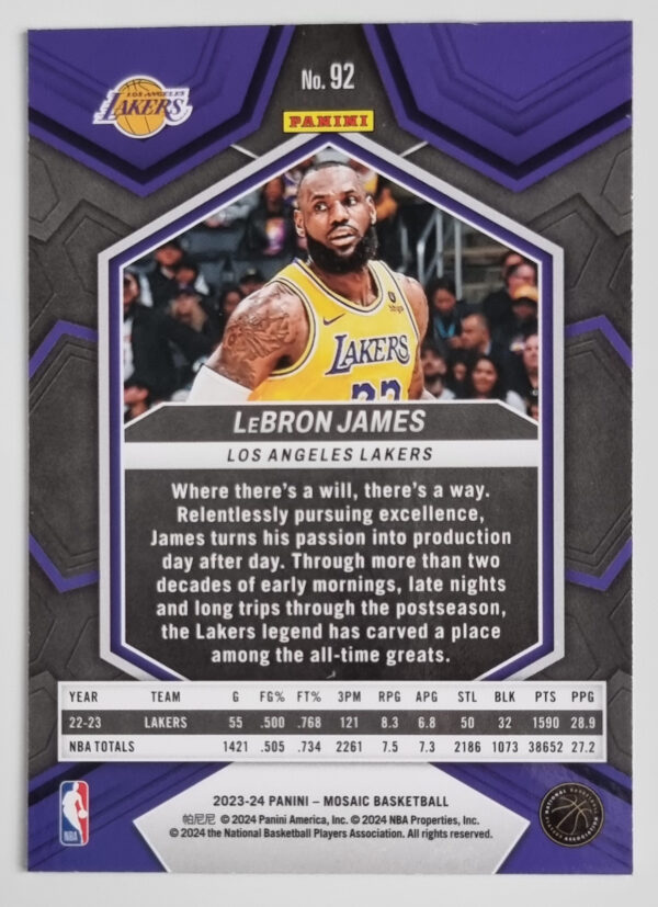 2023-24 Panini Mosaic #92 LeBron James – Image 2