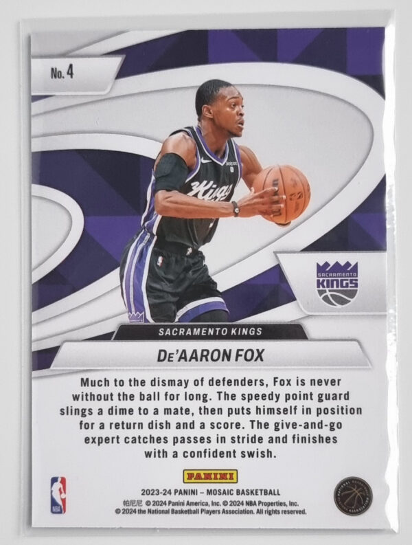 2023-24 Panini Mosaic Give and Go #4 De'Aaron Fox – Image 2