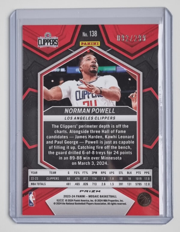 2023-24 Panini Mosaic Red Seismic #138 Norman Powell – Image 2
