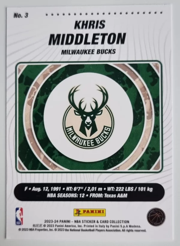 2023-24 Panini Stickers Cards #3 Khris Middleton – Image 2