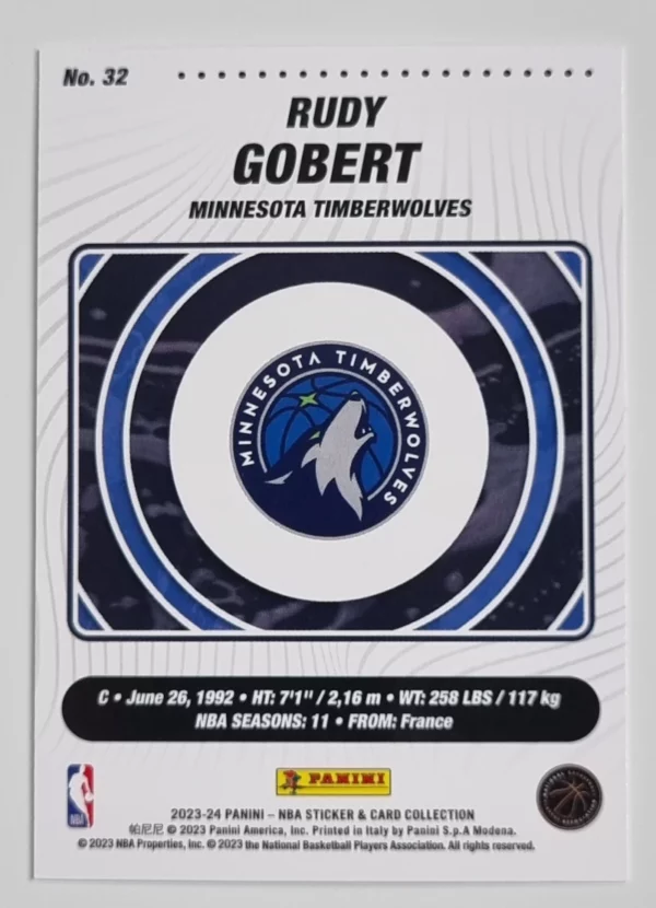 2023-24 Panini Stickers Cards #32 Rudy Gobert – Image 2