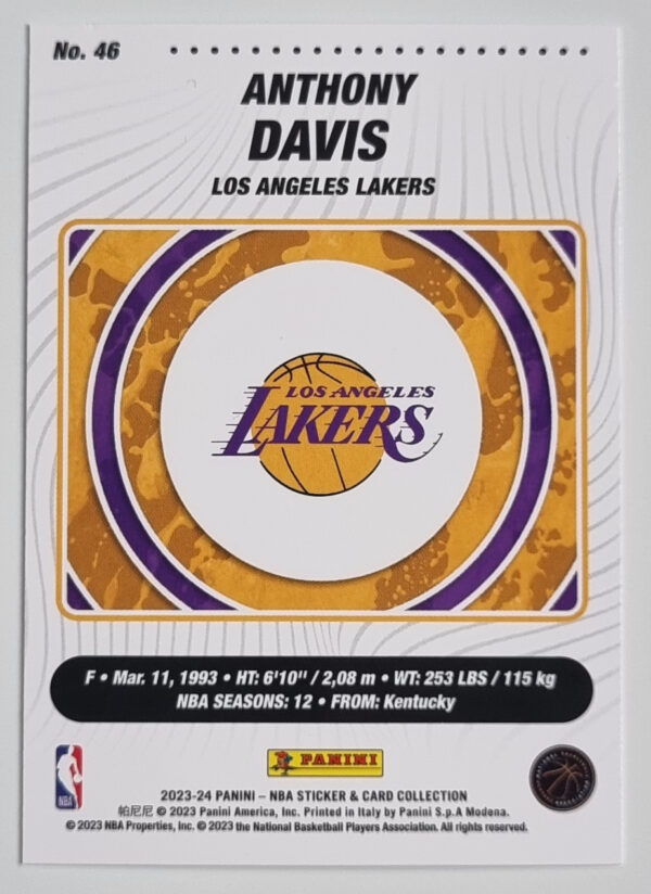 2023-24 Panini Stickers Cards #46 Anthony Davis – Image 2