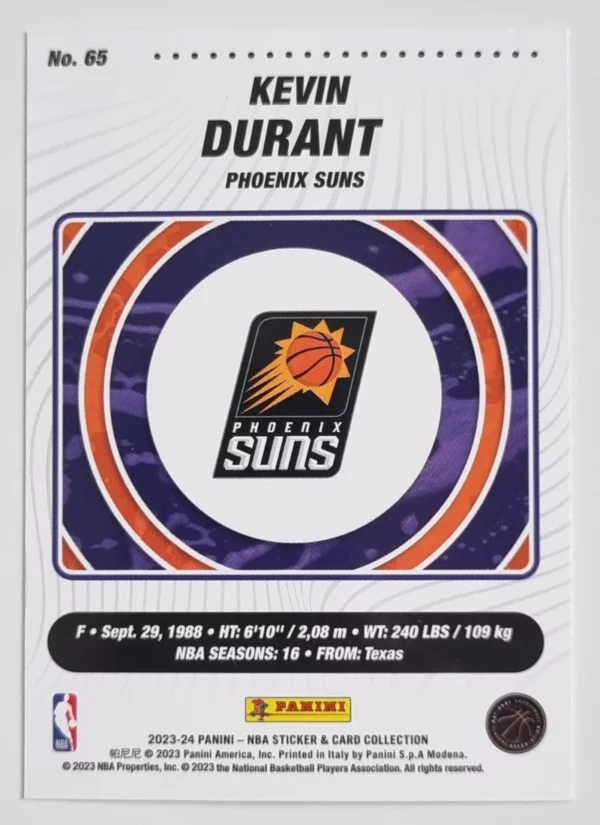 2023-24 Panini Stickers Cards #65 Kevin Durant – Image 2