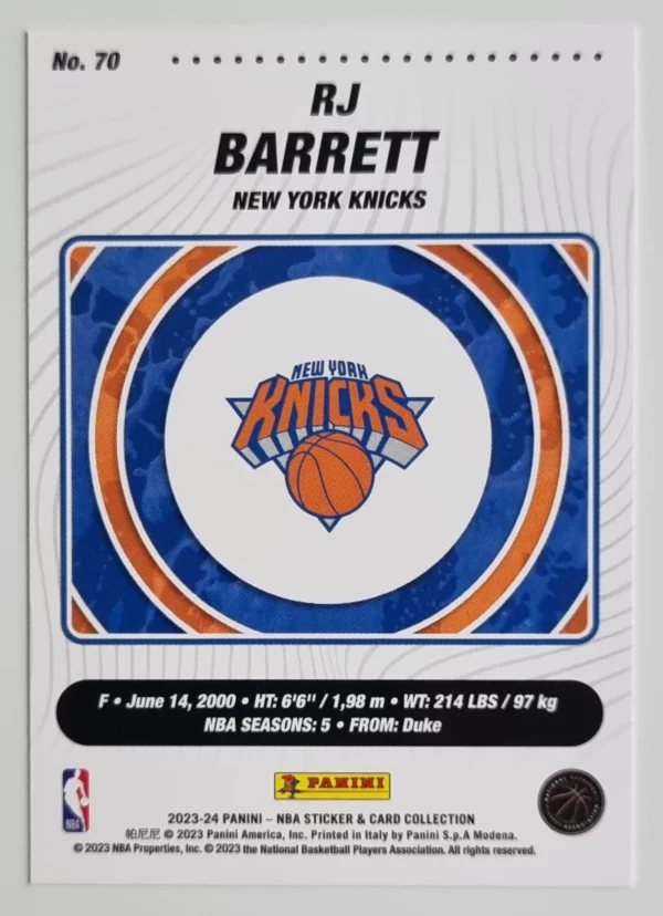 2023-24 Panini Stickers Cards #70 RJ Barrett – Image 2