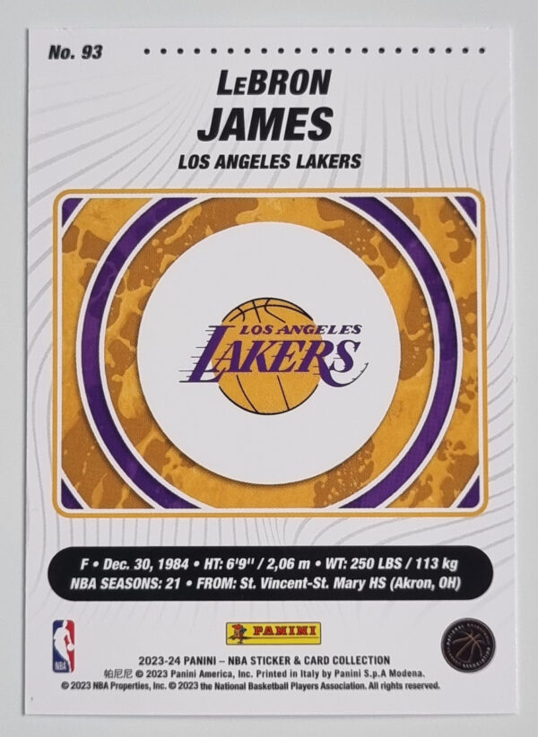 2023-24 Panini Stickers Cards #93 LeBron James – Image 2