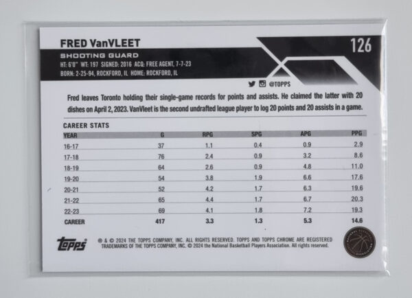 2023-24 Topps Chrome Blue Basketball Refractors #126 Fred VanVleet – Image 2