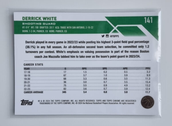 2023-24 Topps Chrome Blue Basketball Refractors #141 Derrick White – Image 2