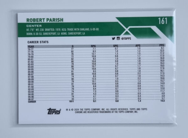 2023-24 Topps Chrome Blue Basketball Refractors #161 Robert Parish – Image 2
