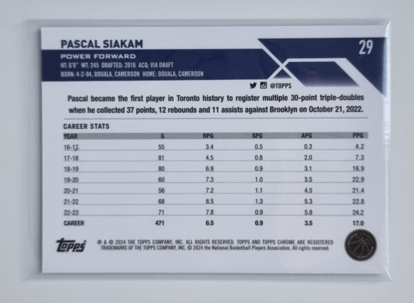 2023-24 Topps Chrome Blue Basketball Refractors #29 Pascal Siakam – Image 2