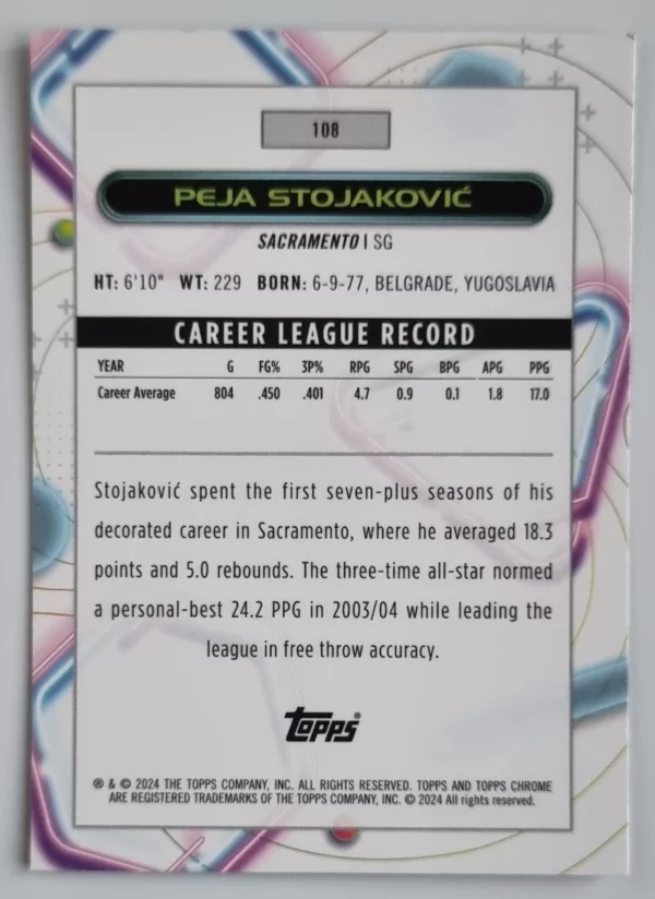 2023-24 Topps Cosmic Chrome #108 Peja Stojakovic – Image 2