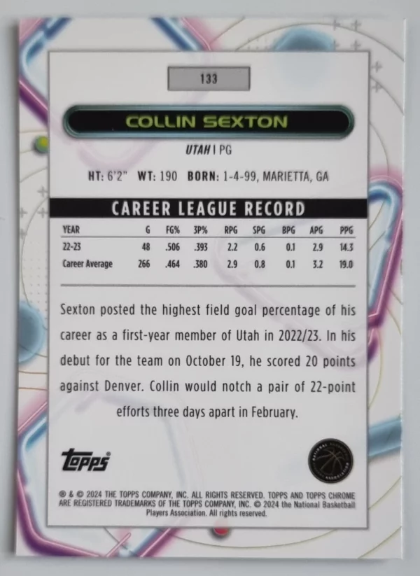 2023-24 Topps Cosmic Chrome #133 Collin Sexton – Image 2