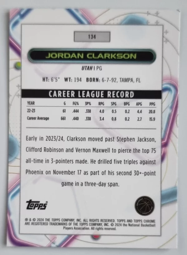 2023-24 Topps Cosmic Chrome #134 Jordan Clarkson – Image 2