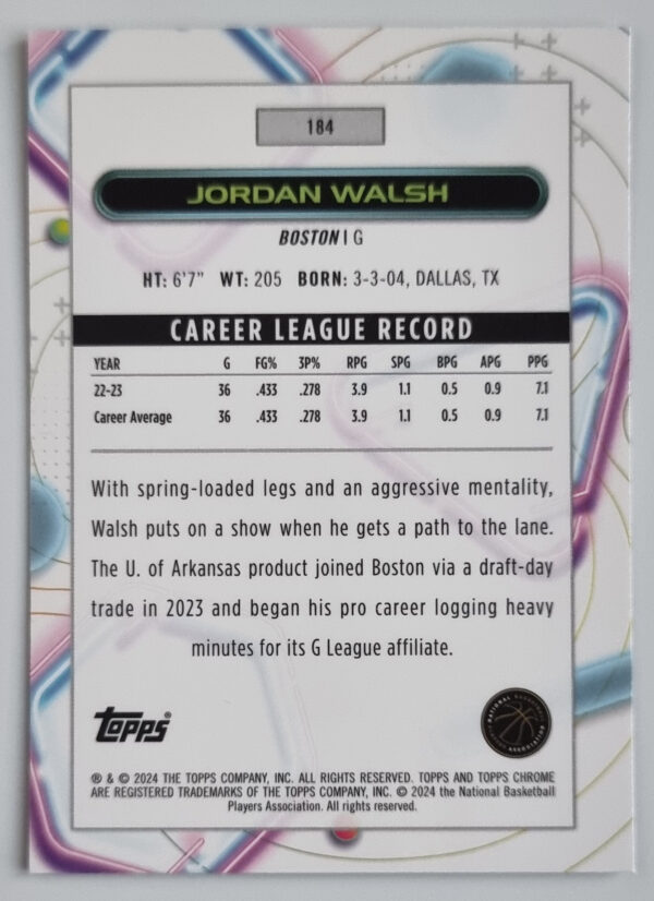 2023-24 Topps Cosmic Chrome #184 Jordan Walsh RC – Image 2