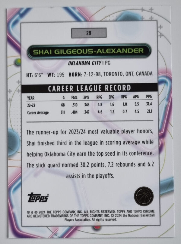 2023-24 Topps Cosmic Chrome #29 Shai Gilgeous-Alexander – Image 2