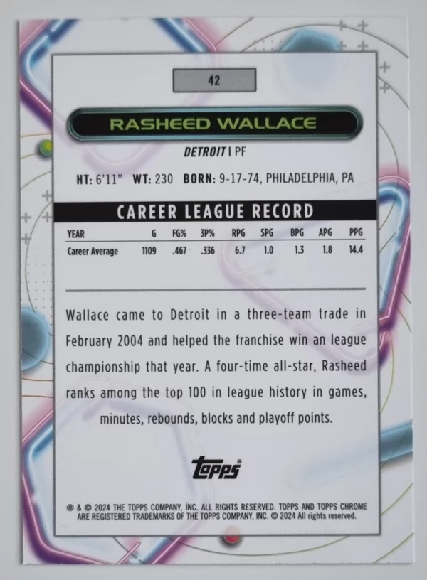 2023-24 Topps Cosmic Chrome #42 Rasheed Wallace – Image 2