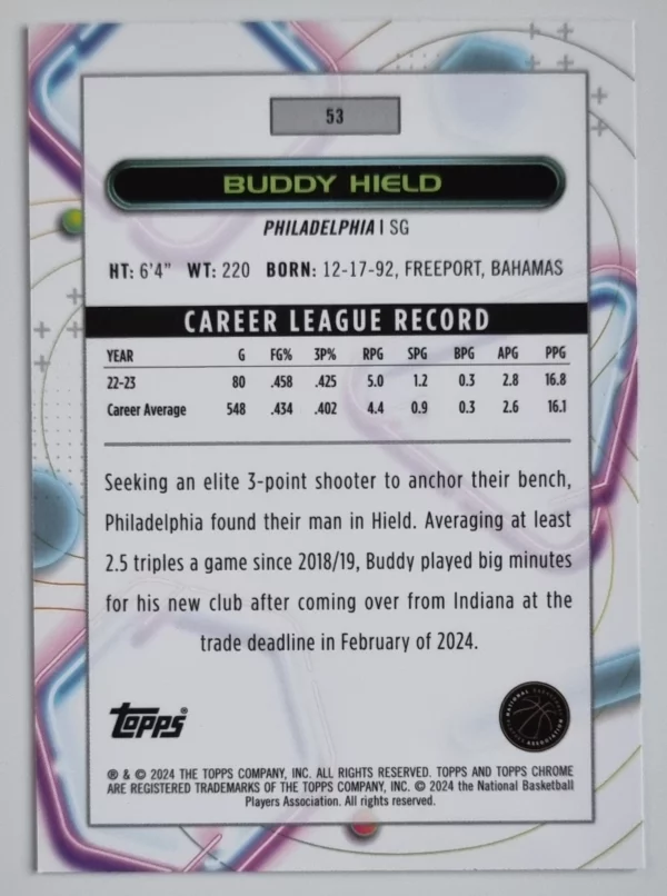 2023-24 Topps Cosmic Chrome #53 Buddy Hield – Image 2