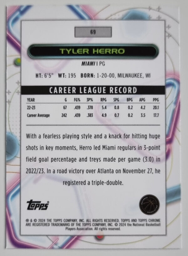 2023-24 Topps Cosmic Chrome #69 Tyler Herro – Image 2