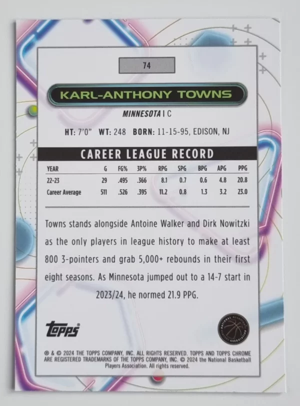 2023-24 Topps Cosmic Chrome #74 Karl-Anthony Towns – Image 2