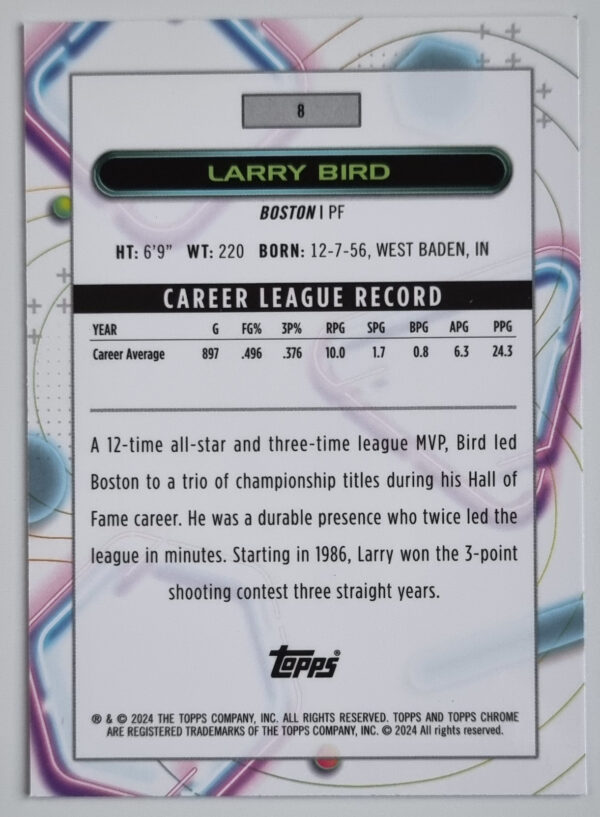 2023-24 Topps Cosmic Chrome #8 Larry Bird – Image 2