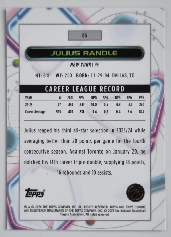 2023-24 Topps Cosmic Chrome #85 Julius Randle – Image 2